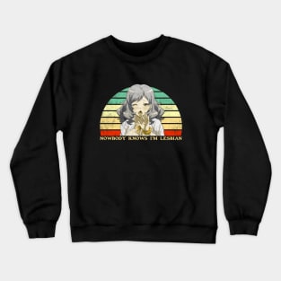 Nobody Knows I'm A Lesbian - Lesbian Anime Pun - Retro Sunset Crewneck Sweatshirt